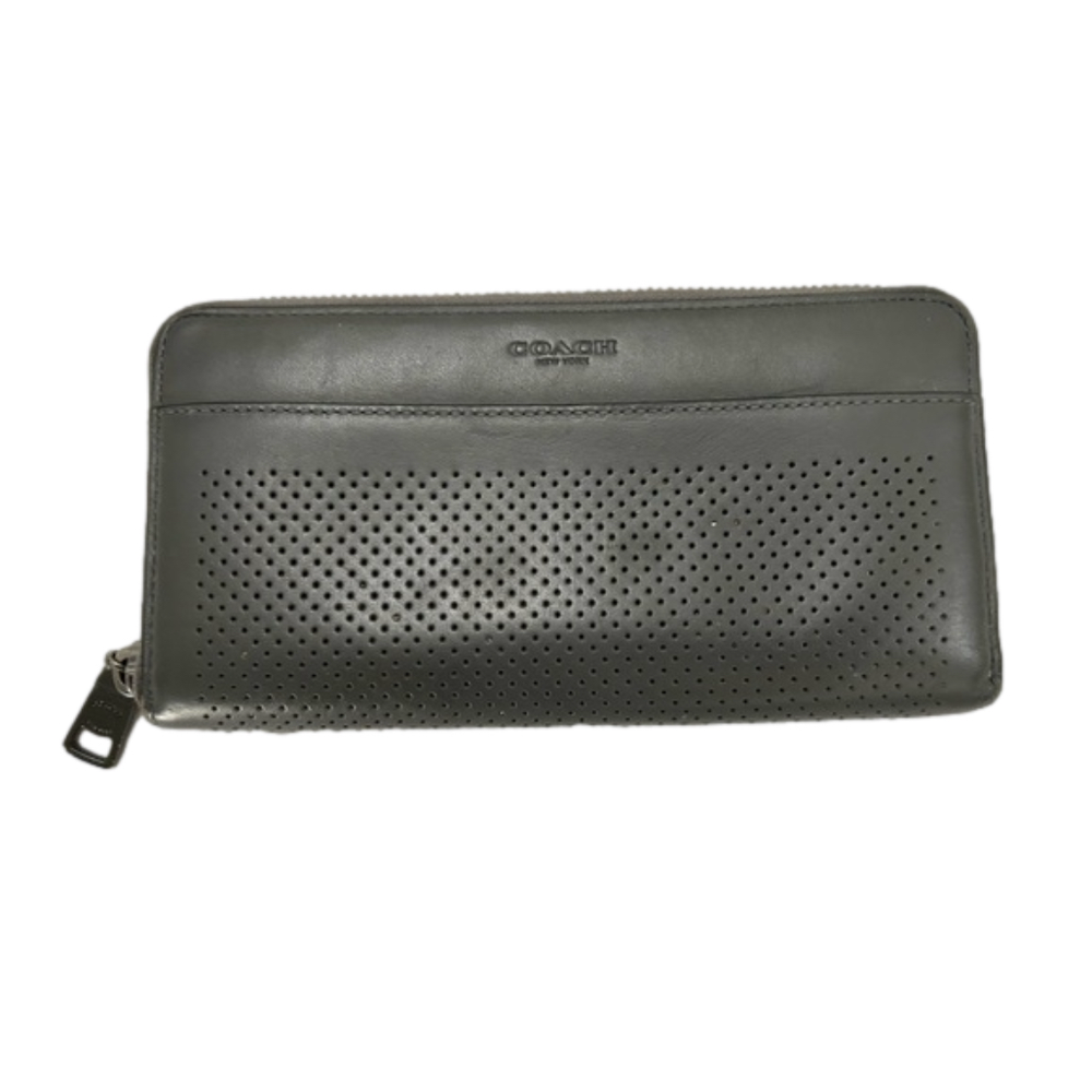 Coach Graphite Accordion Zip Around Perforated Leather Wallet
